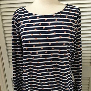 Boden Striped Polka Dot Long Sleeve Cotton Top, 12